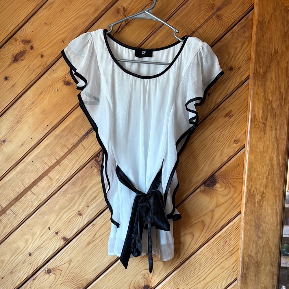 Iz Byer White Blouse with Black Trim